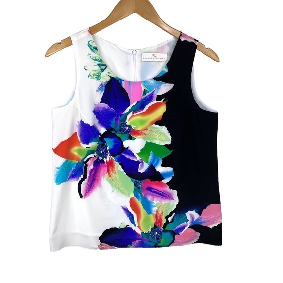 Amanda Uprichard Revolve Floral Watercolor Silk Wide Strap Tank Top-Medium - Picture 1 of 4